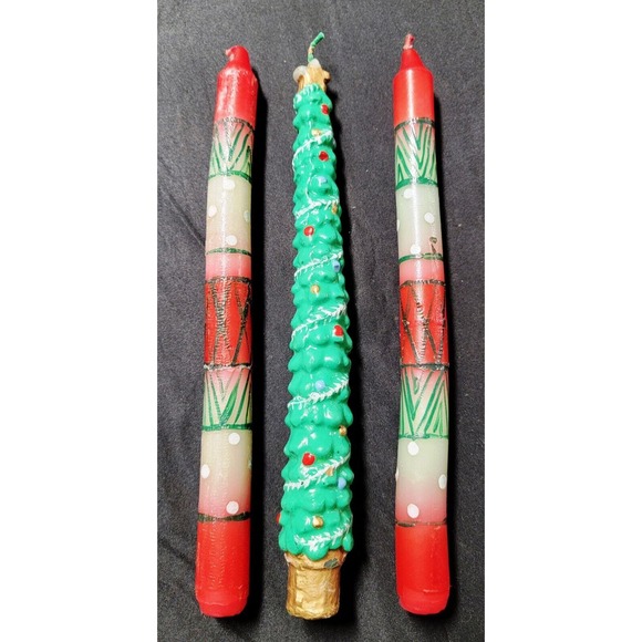 Vintage Christmas Holiday Wax Taper Candles - Picture 1 of 5